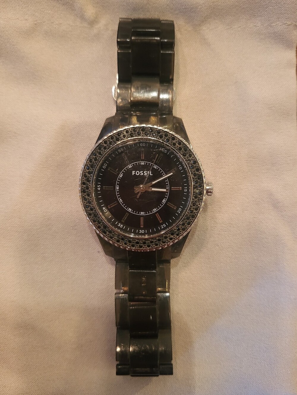 Fossil ES-2454 Women’s Black Crystal Semi-Transparent Watch 37.8mm